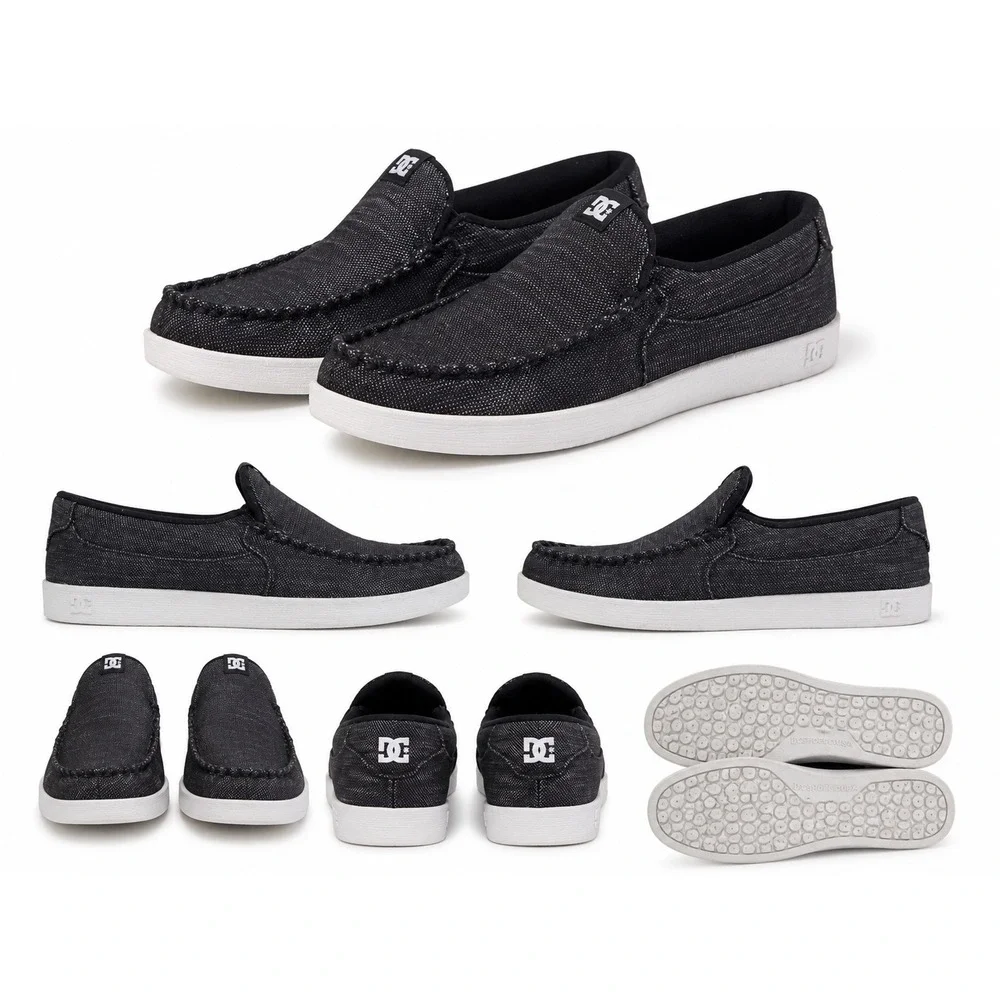 DC Villain TX Men's Size 12 Black Denim Moc Toe Slip-On Skate Shoes